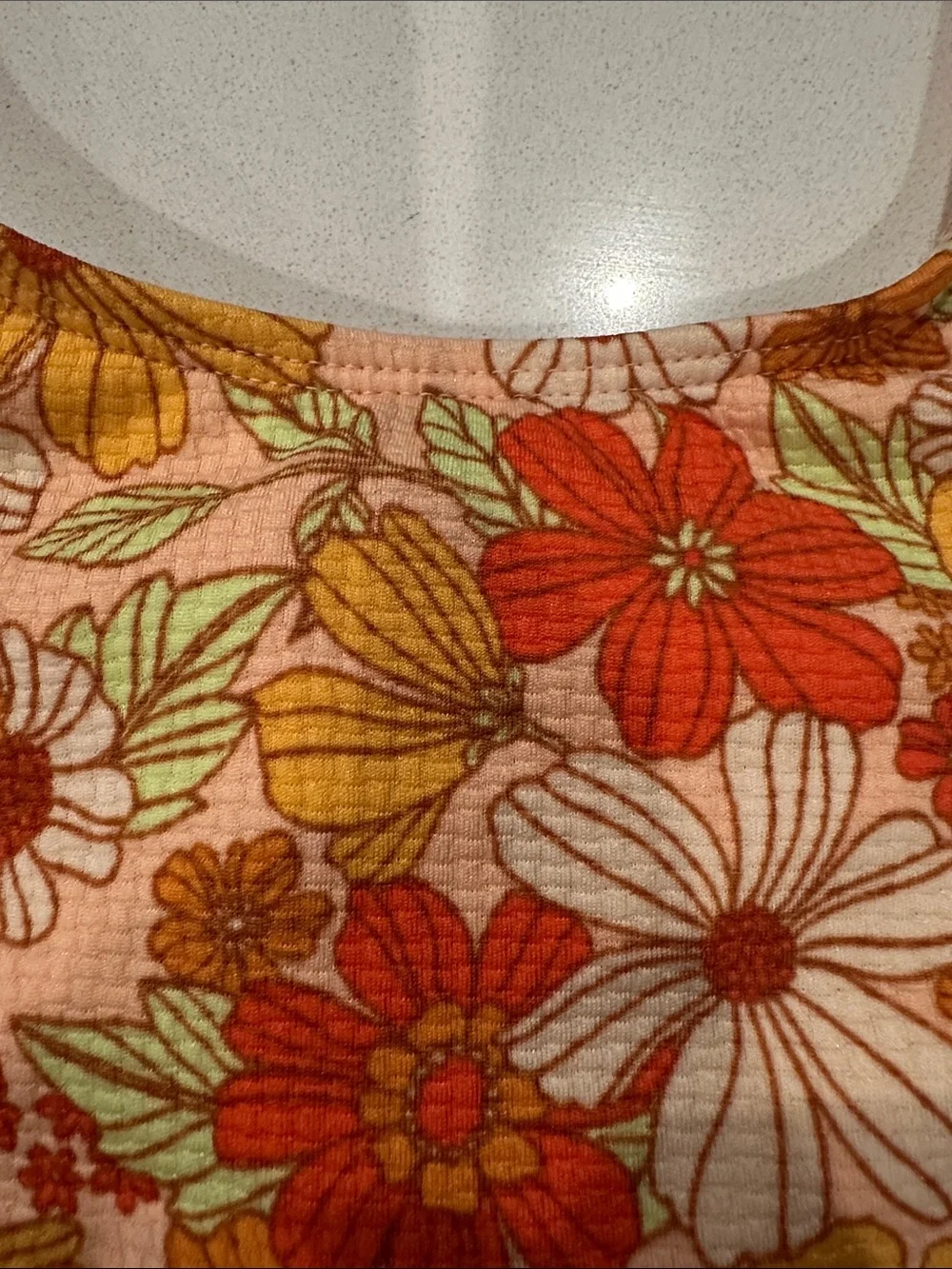 Floral Two-Piece Swim Set in Orange, Yellow & Cream